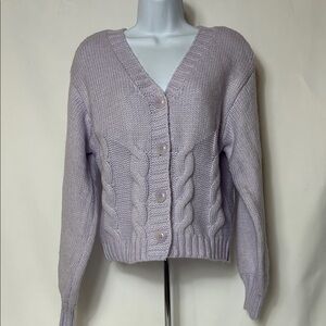 Belle du jour Women’s Size Medium Lavender Button Cable-knit Cardigan Sweater